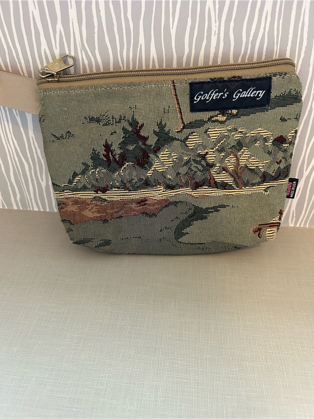 Golfer’s Gallery Green Tapestry Zip Pouch.Made in USA